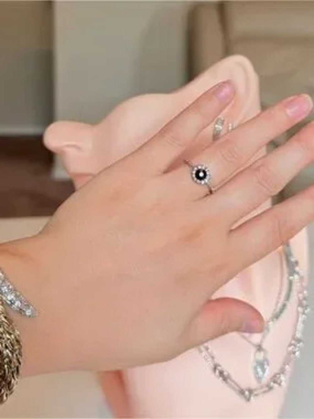 Silver Ring With Purple and Clear Stones